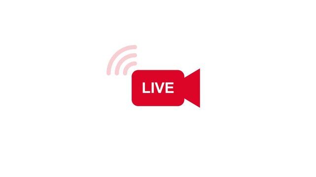 Red video camera icon with live streaming signal waves broadcast recording