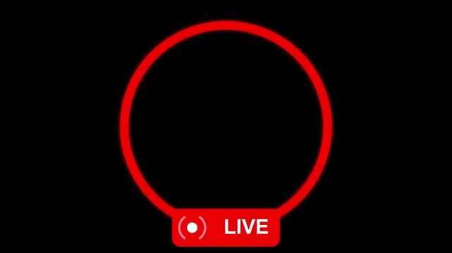 Red live streaming frame with circular border and recording indicator broadcast