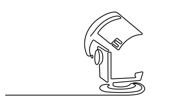 Animated self drawing of Continuous single line drawing of a studio spotlight or stage light equipment isolated on a white background. Full length one line animation. 4K video