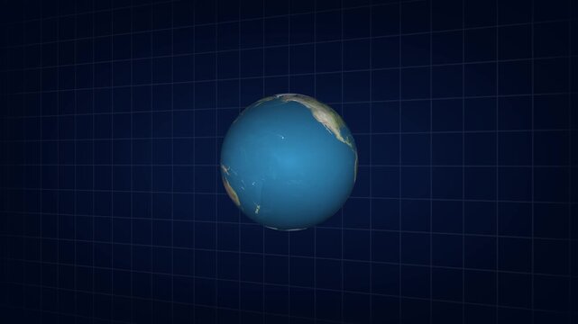 Globe world earth planet animation shows continents with blue grids. World earth digital planetary matrix lines track global data nodes. Earth planet design serves as clean background.