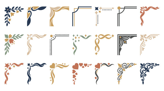 Set of decorative vintage corner borders for elegant frame design.