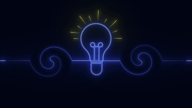 Glowing neon light bulb outlines twist creative innovation streams together. Strategic brainstorming session videos gain a spectacular visual light bulb icon display. Bulb shapes glow warm.
