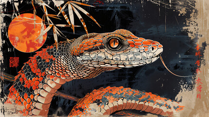 Obraz premium Vivid Snake Artwork with Oriental Influence