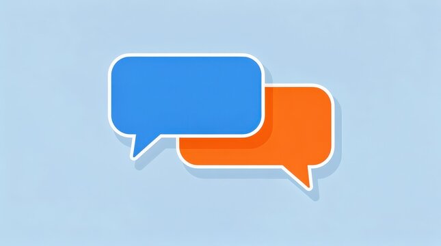 Two overlapping chat bubbles, one blue and one orange, on a light blue background symbolizing communication or messaging.