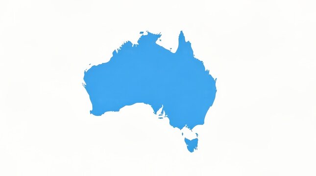 Blue silhouette map of Australia and Tasmania on a white background.