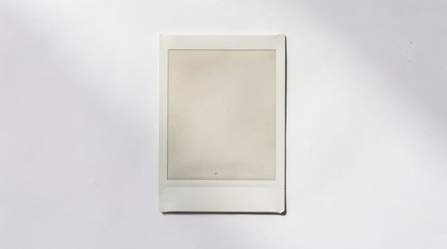 A blank Polaroid photo with a white border lies on a plain white surface, casting a subtle shadow.