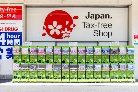 Japan tax free shop with multiple gashapon vending machines