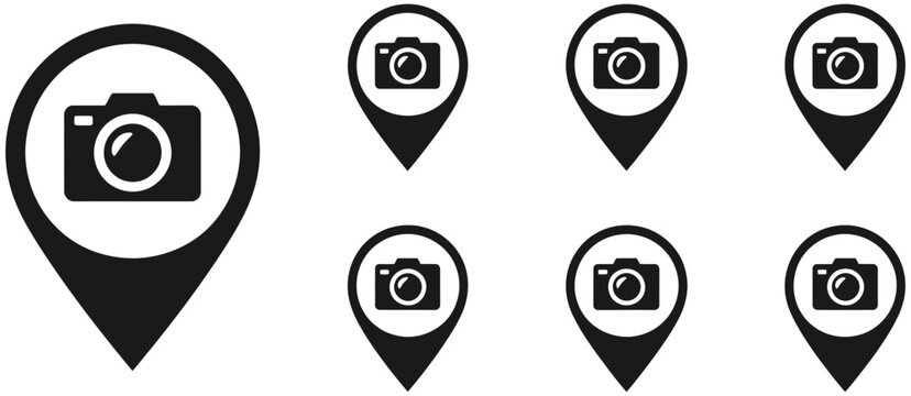 Camera map icon representing photo location symbols for navigation travel photography and destination marking concept vector, design