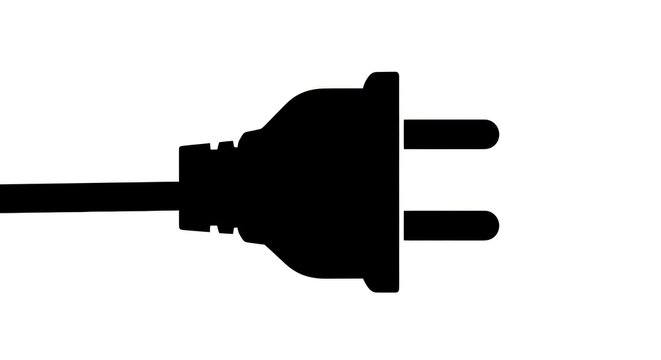 Black electrical power plug on a white background.
