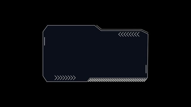 Border frame digital HUD animation features sharp geometric tech accents. Frame digital widescreen layout provides clean user interface line graphics. HUD animation border loops cleanly.