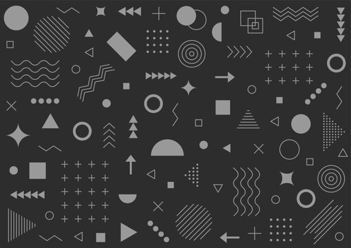 Abstract Memphis Geometric Elements Set with Gray Retro Shapes