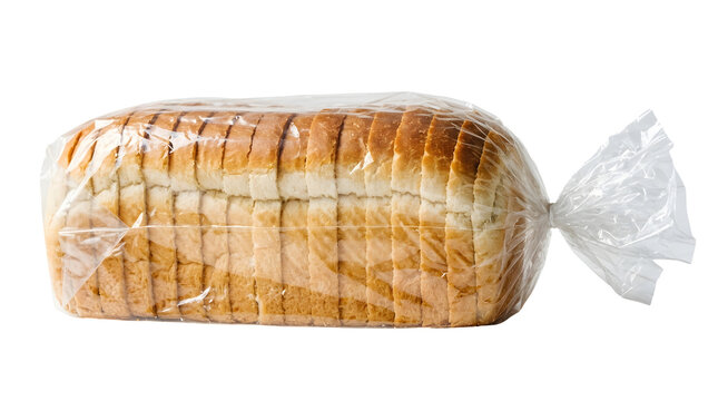 Freshly sliced white sandwich bread loaf in plastic wrap. Soft bakery bread cut for sandwiches and toast preparation.