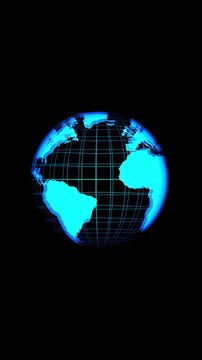 Global world planet animation tracks internet communication data over dark pages Telecom networking software utilizes a global world planet animation matrix layout model