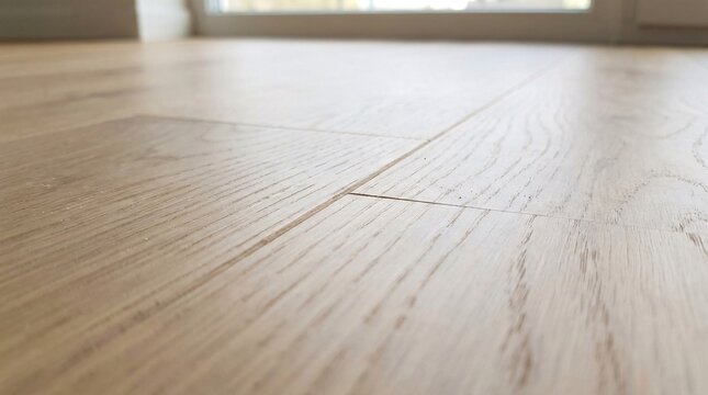 Detailed close up of light oak wood parquet flooring texture.