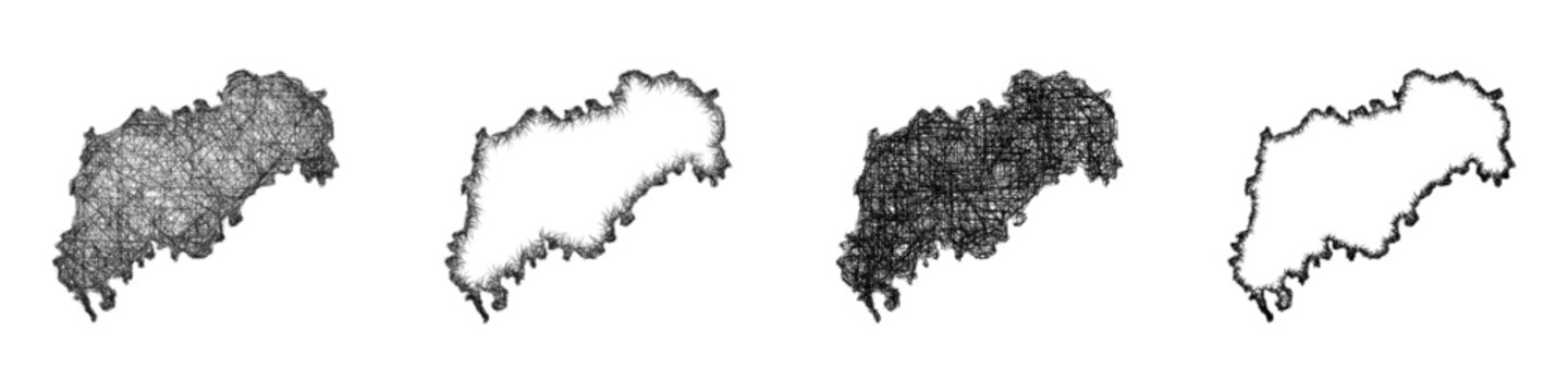 Black and white sketch Grainger, Tennessee outline map design set