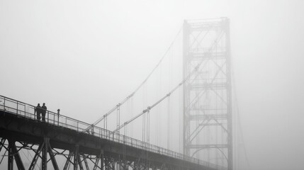 Naklejka premium Bridge silhouettes in dense fog