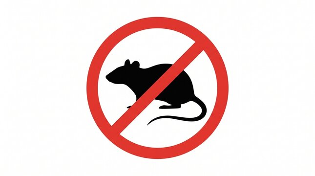 Black rat silhouette inside a red prohibition circle, symbolizing pest control, prevention, or no rodents allowed in restricted areas.