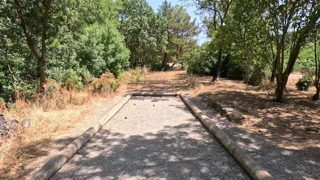 Traditional Petanque Field with Boules in Provence, Southern France