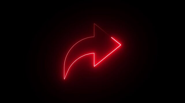 Glowing red neon share arrow animation on black background