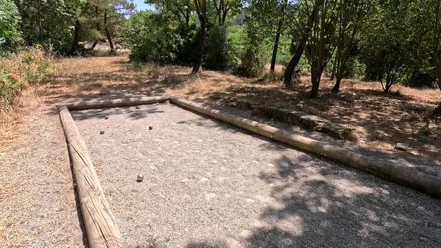 Traditional Petanque Field with Boules in Provence, Southern France