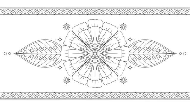 Floral mandala with geometric borders