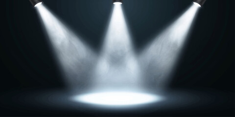 Obraz premium Blue Stage Spotlight Beam Illuminating Dark Theater Scene for Concert Show Music Club Performance with Glowing Light and Dramatic Night Atmosphere Illustration