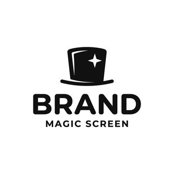Minimalist top hat magician logo with star icon.