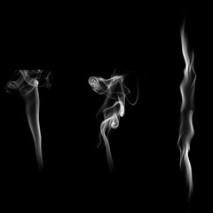 White smoke collection isolated on black background featuring elegant swirling vapor, mist, and wispy trails for overlays, visual effects, atmospheric design, abstract compositions, and creative editi © Chaithawat
