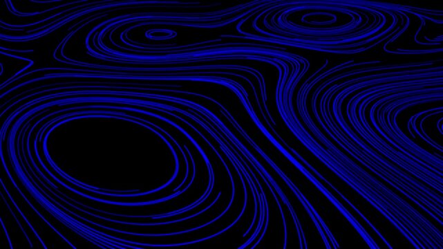 Abstract black background with elegant white flowing contour lines creating a futuristic topographic pattern, dynamic wave shapes, seamless motion design, minimal monochrome technology texture