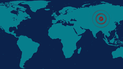 World map with target in Asia. This world map with target visualizes global map tracking. World map with target for international geography and news themes. © Sabrix
