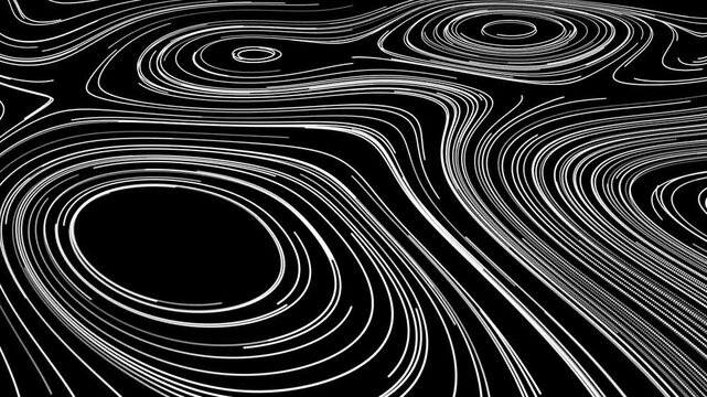 white abstract wave pattern with smooth contour lines forming layered topographic shapes, creating a hypnotic futuristic atmosphere, modern motion graphics background, 