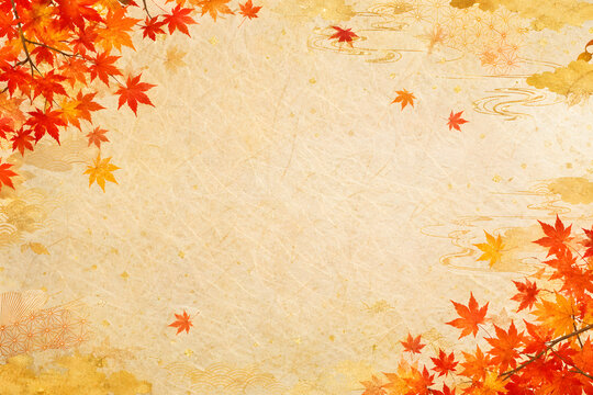 秋の和紙と紅葉の和風背景