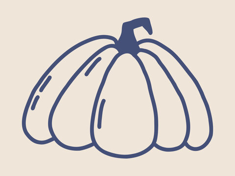 Hand drawn doodle pumpkin in a simple outline style. Cute autumn harvest icon for Thanksgiving