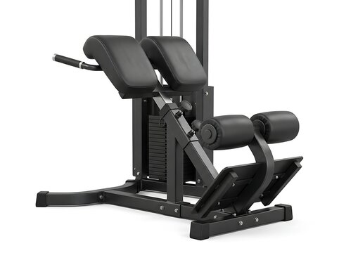 Professional back extension machine for gym training isolated on white background
