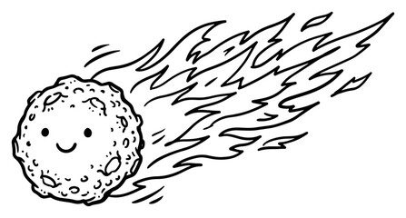 Smiling comet with fire tail and flames in cute hand drawn doodle style © Mago
