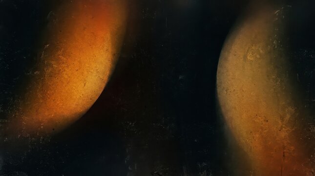 Cosmic landscape with vibrant orange planets in a dark background , Liquid, Abstract, Fluid, Gradient, Texture, Mesh, Grain