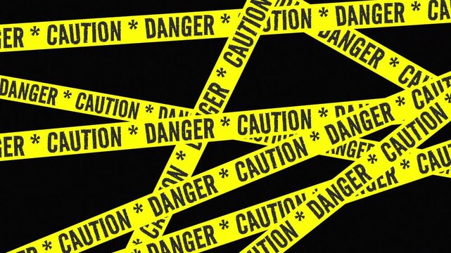 caution band strips Danger Warning Tape Background with Play Button Icon &ndash; Restricted Content and Safety Alert Concept Eye-catching background featuring multiple yellow danger and caution tapes cross