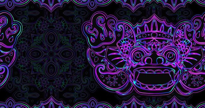Bali Barong Mask. Indonesia Ethnic 1. Motion graphics Animation background Visual loops - 4K 