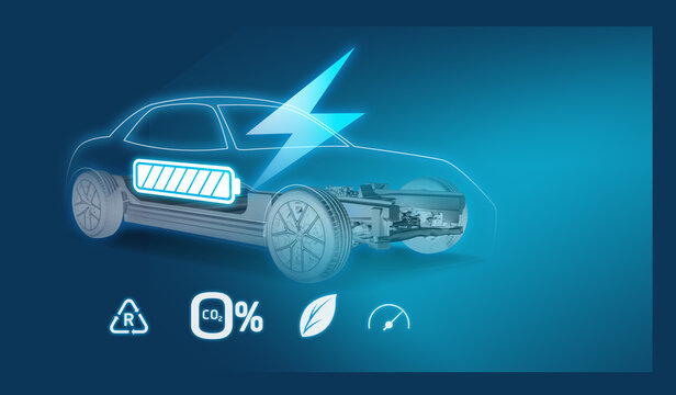 Concept of Power cable pump plug in charging power to electric vehicle EV car with icon save the world.
