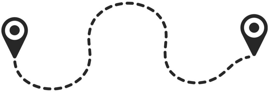 Dot line path route travel icon representing navigation path location marker destination tracking and travel direction symbols vector, design