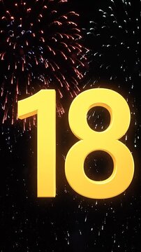 Golden Birthday Number 18 with Fireworks, Gold Particle Animation