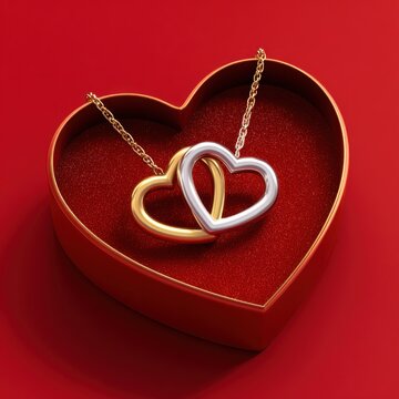 Interlocking hearts necklace in red box