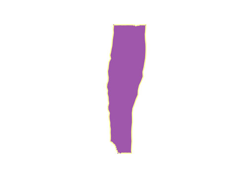 Purple silhouette of the state of vermont with a thin yellow border