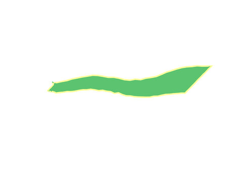 A single elongated green leaf shape with a thin yellow border outline