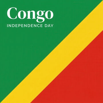 Congo Independence Day Minimalist Poster with Bold Green Yellow Red Diagonal Stripes, Flat Graphic Design and Simple Typography, Republic of the Congo National Holiday Banner Design Template