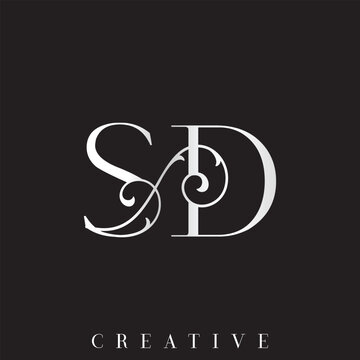 Refined Silver Gold Wedding SD Initial Vector Logo with Ornamental Swirl
