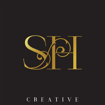Sophisticated Silver Gold SH Initial Wedding Vector Logo with Ornamental Swirl