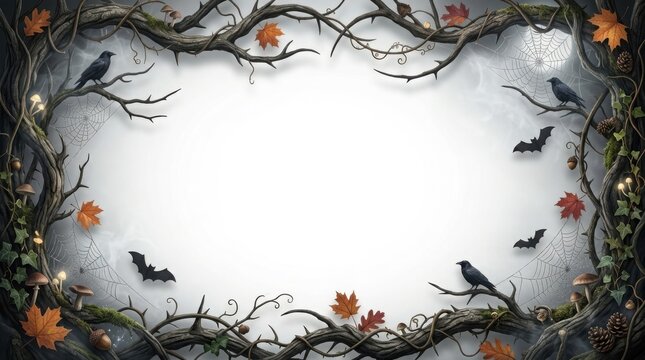 Halloween frame with bats leaves moon spine chilling halloween