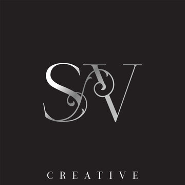 Luxury Silver Gold SV Letter Combination Vector Logo for Wedding Stationery