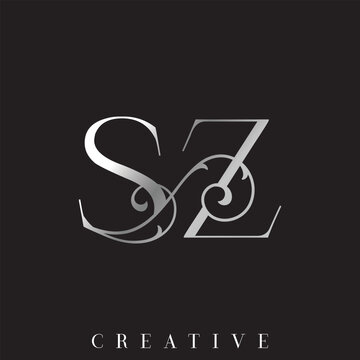 Elegant Silver Gold Wedding SZ Monogram Vector Logo with Ornamental Swirl